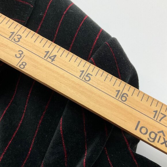 VTG Ann Taylor 4 P Black Pinstripe Red Velvet Blazer Jacket Bow Goth Whimsical - Picture 9 of 14